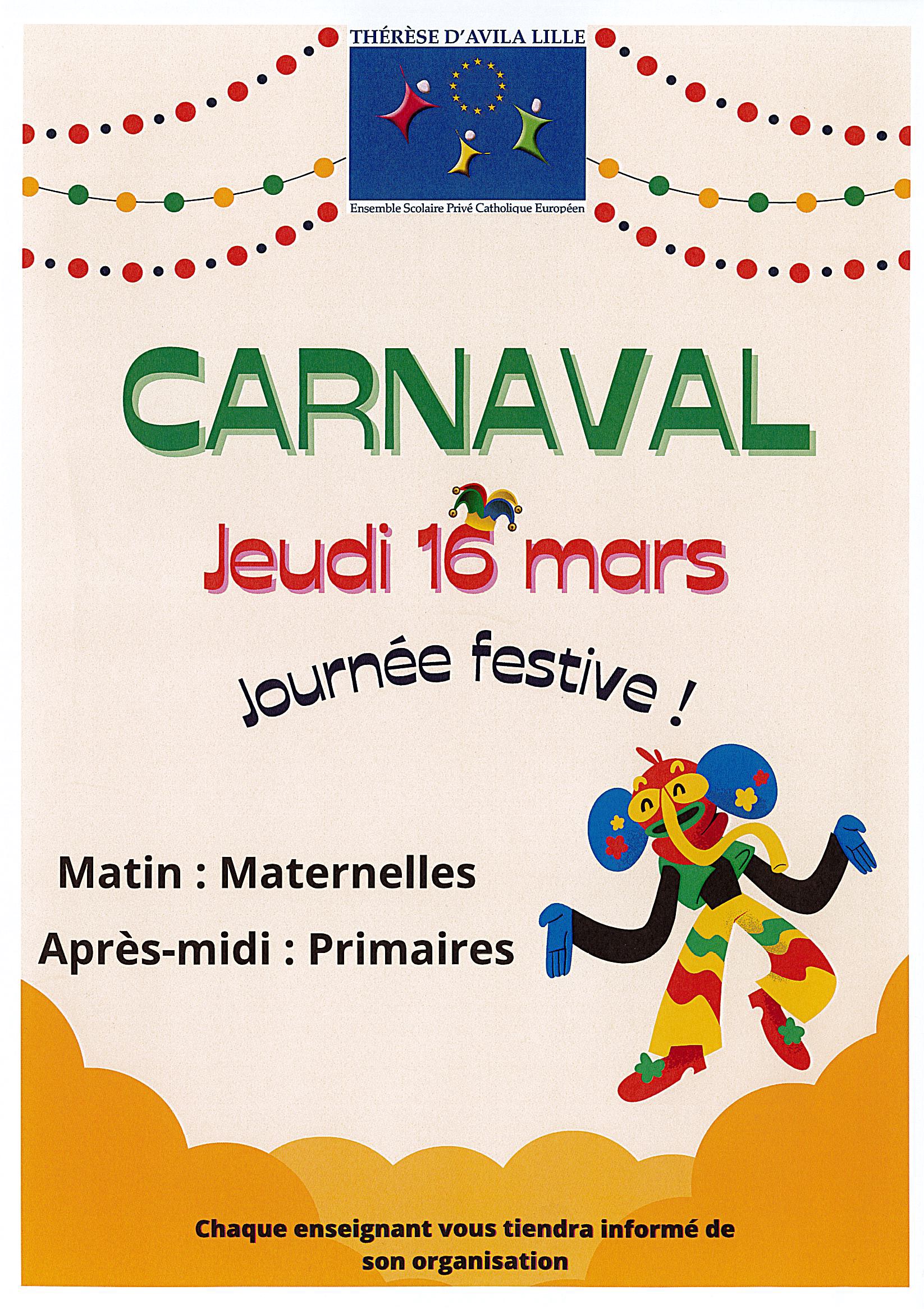 Carnaval - Jeudi 16 mars 2023 - Journée Festive !